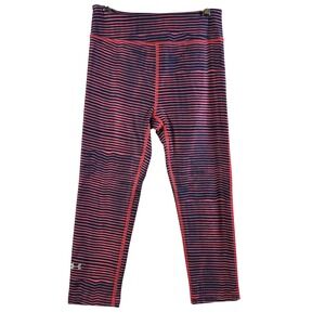 Under Armour Compression Leggings XS Pink Navy Stripe HeatGear Capri Athletic‎
